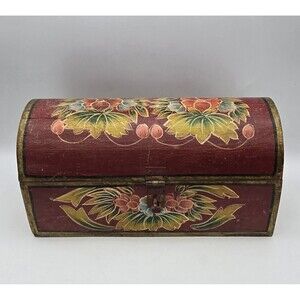 Vintage Hand Painted Wooden Floral Trinket Box 10" Long \ Cottage